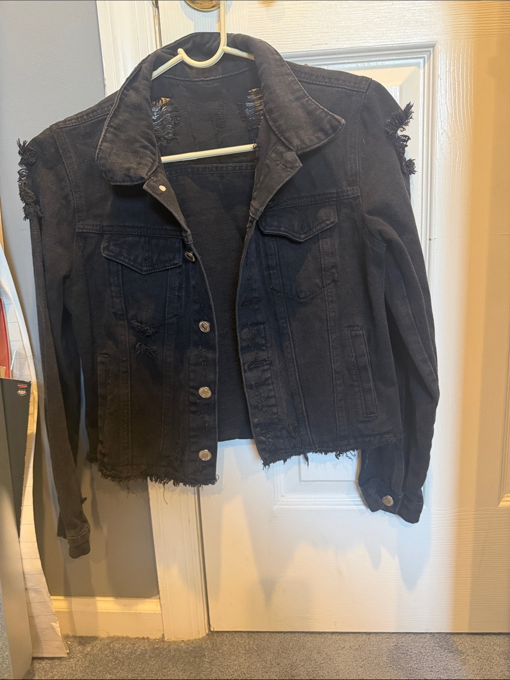 Black Distressed Denim Jacket - Women